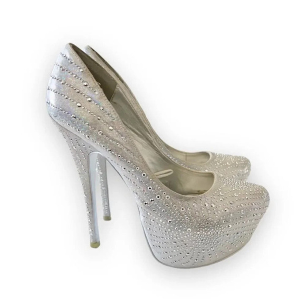 Sheikh Silver Metallic Studded Platform Pleasers‎ Size 9 6” Heel Boudoir Pole